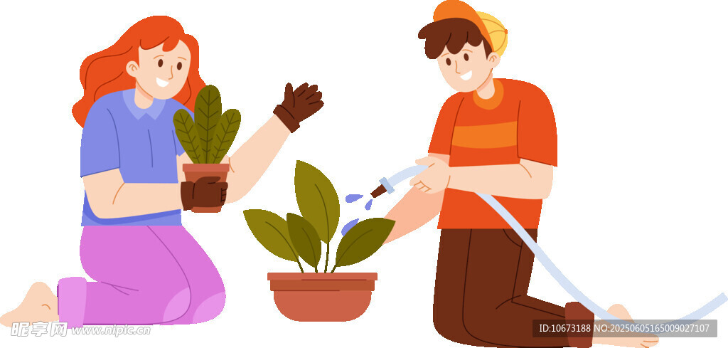 情侣共植绿植享温馨时光
