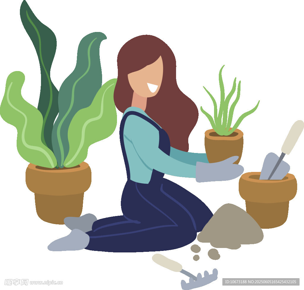 女子专注盆栽绿植养护
