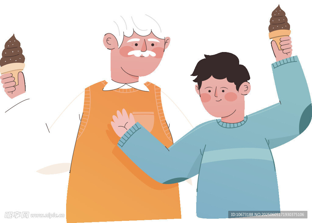 男孩与老人欢乐吃冰淇淋