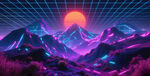 梦幻霓虹山脉日落景观