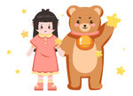 女孩与小熊插画