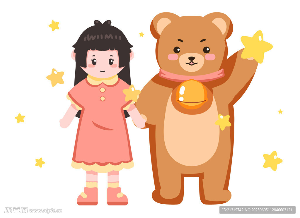 女孩与小熊插画