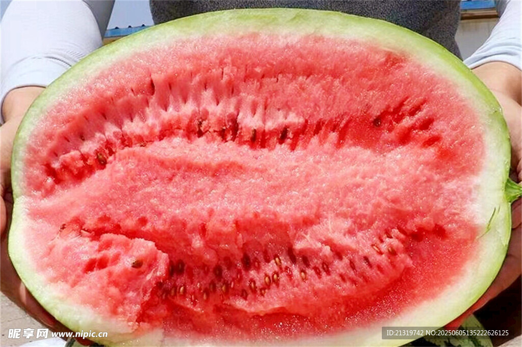 新鲜多汁的切开红瓤西瓜