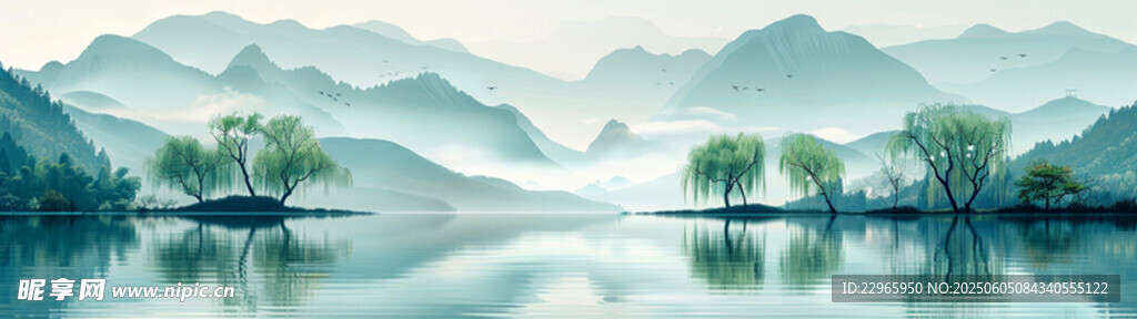 水墨山水间的静谧湖景