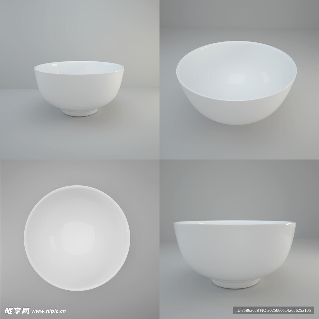 白色陶瓷碗多角度展示图