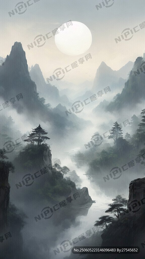 山谷 中国风 中国画 山水