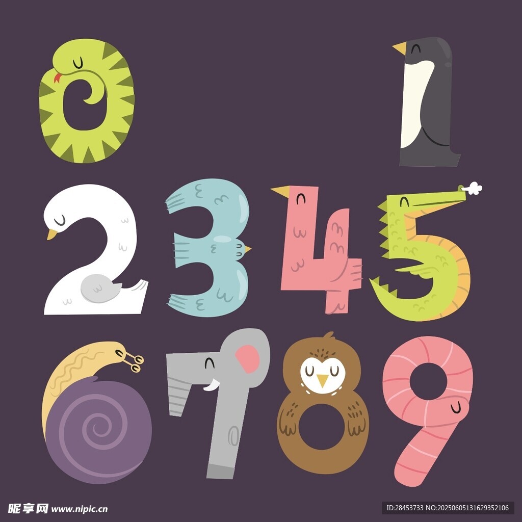 可爱卡通数字与动物图案
