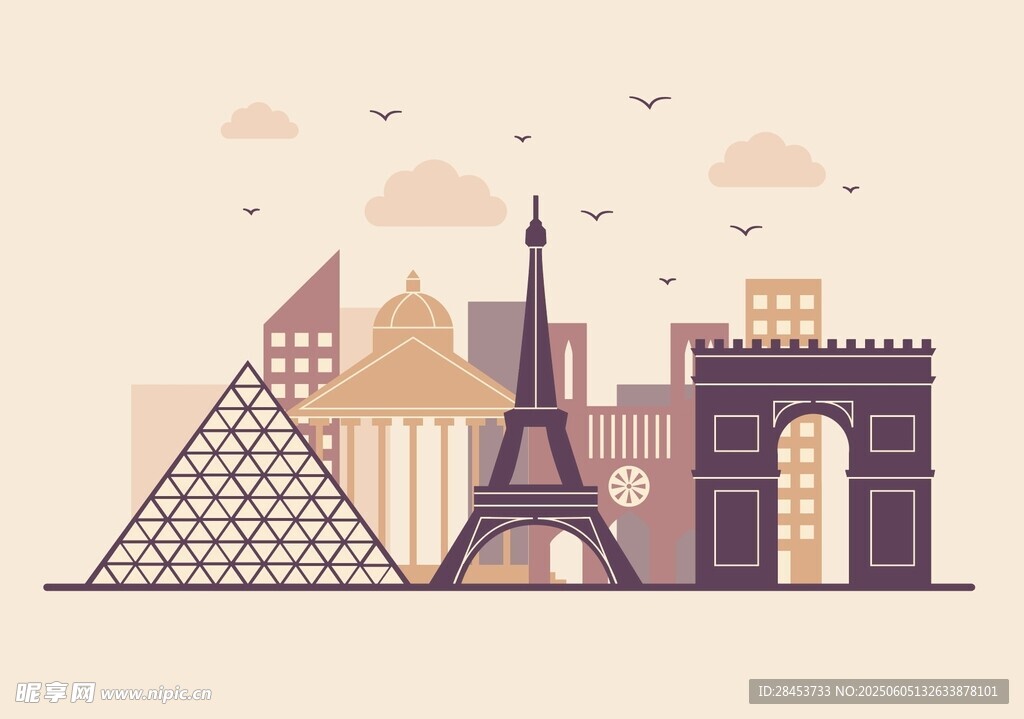 世界著名建筑插画风景