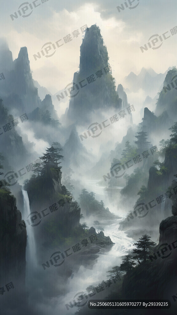 山谷 中国风 中国画 山水