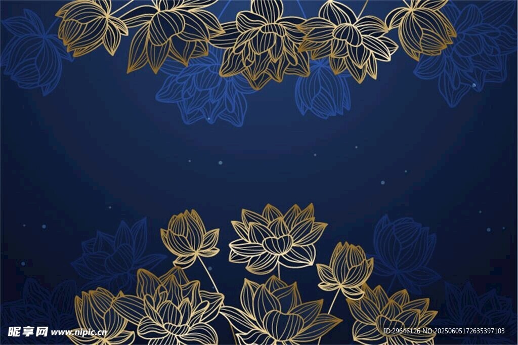 矢量深蓝背景金色花卉图案