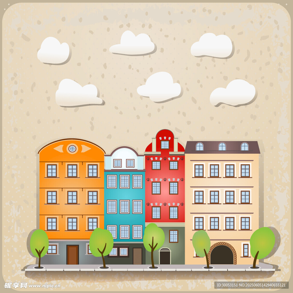 多彩城市建筑插画