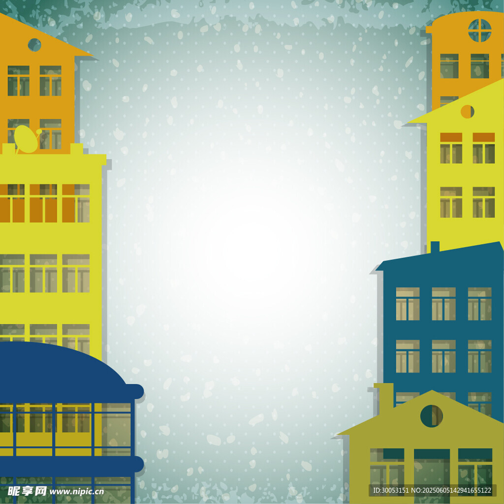 多彩楼房雪景图
