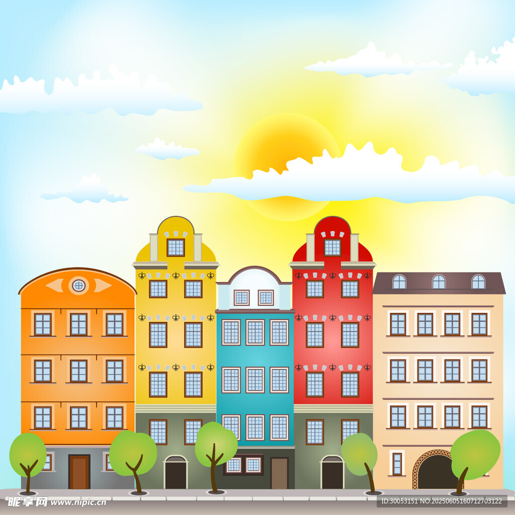 多彩城市建筑风景图