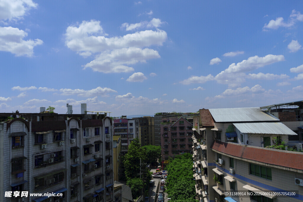 城市居民区的晴朗景象