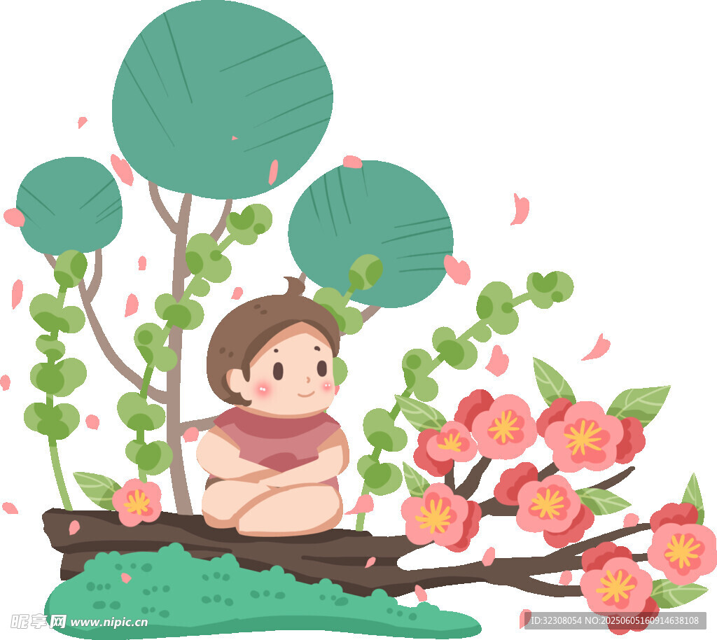 树下休憩的可爱孩童