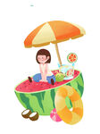女孩在西瓜造型中享受夏日
