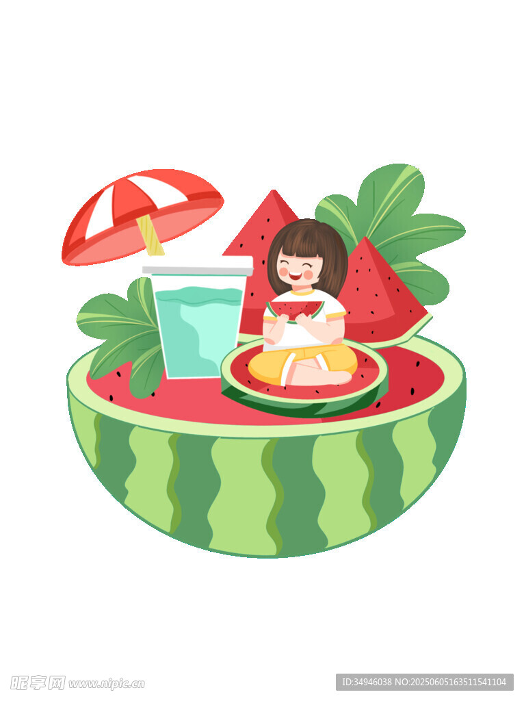 女孩惬意置身西瓜造型场景
