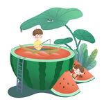 西瓜池中的童趣夏日时光