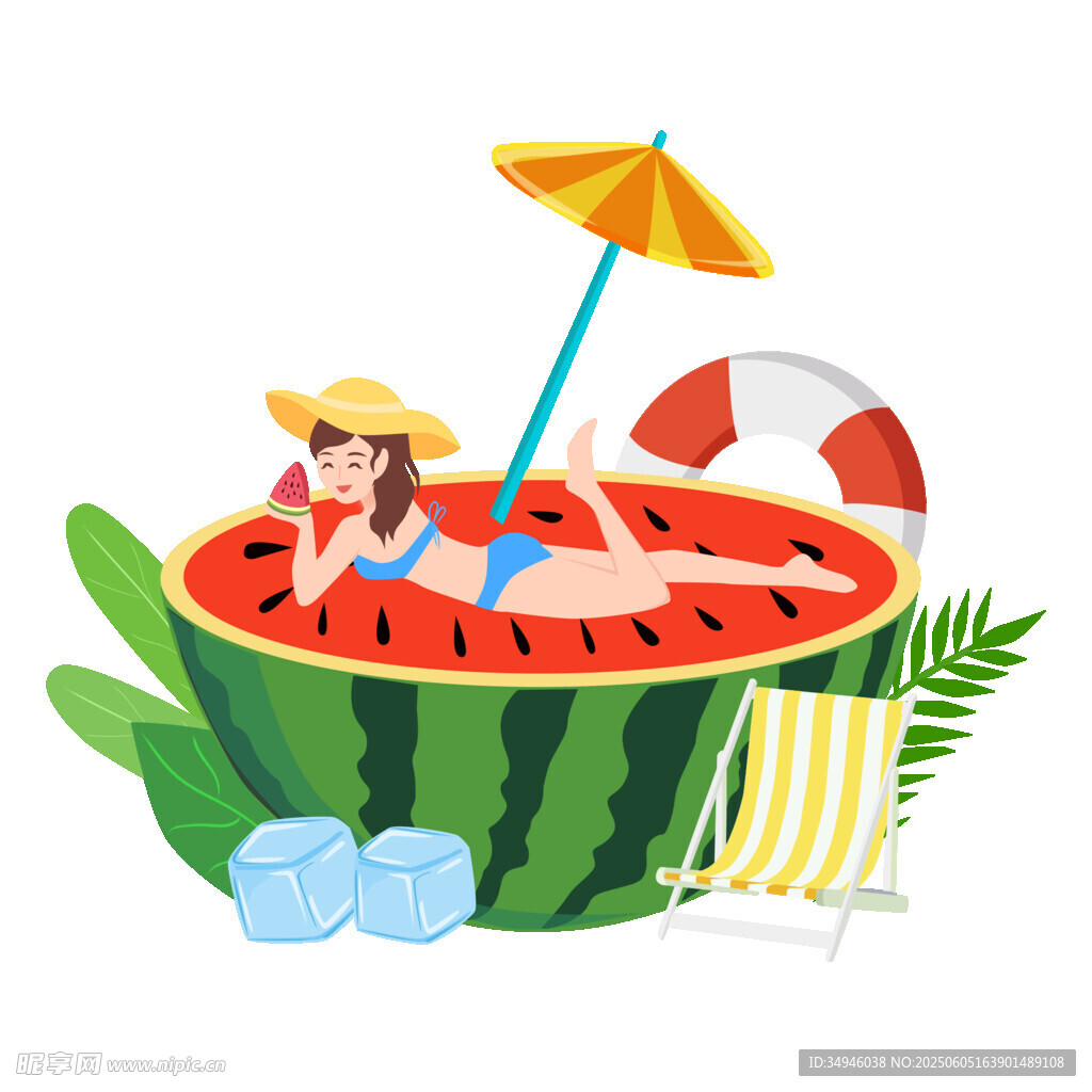 西瓜泳池中的惬意夏日