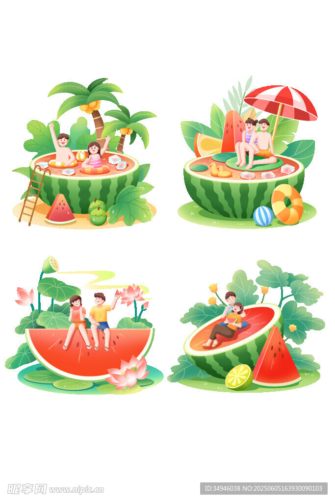夏日西瓜主题度假插画