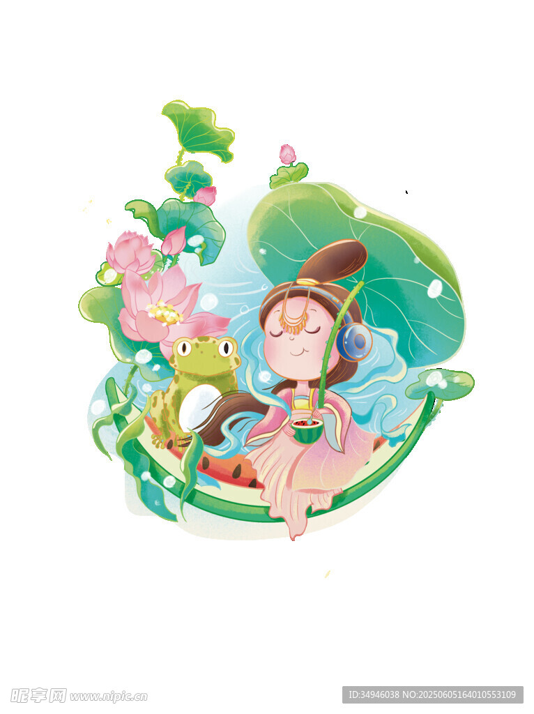 梦幻卡通女孩与花草世界