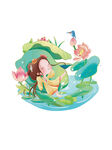 女孩于荷塘中惬意休憩