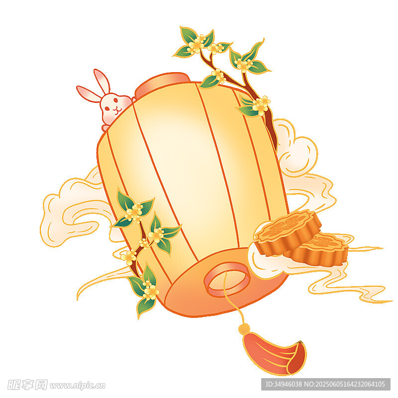 中秋灯笼与月饼插画