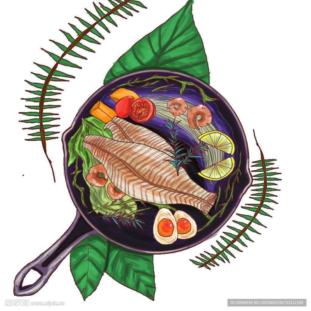 煎锅中的美味鱼料理