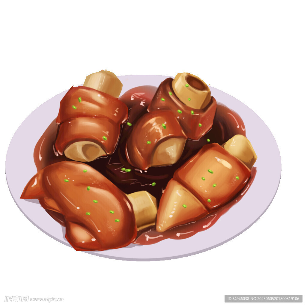 美味酱肘子摆放在盘中