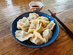 蓝色盘中美味饺子