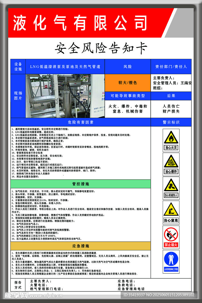 液化气安全风险告知牌