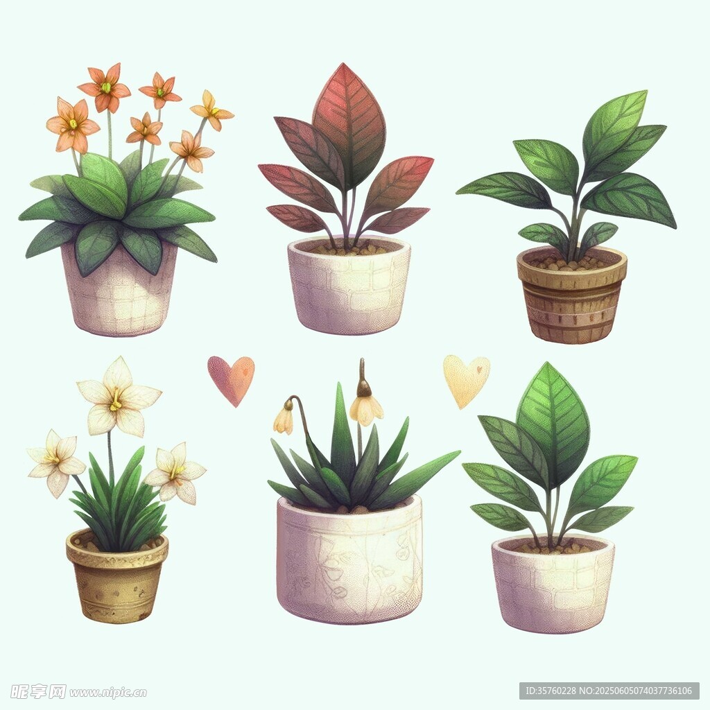 可爱盆栽插画