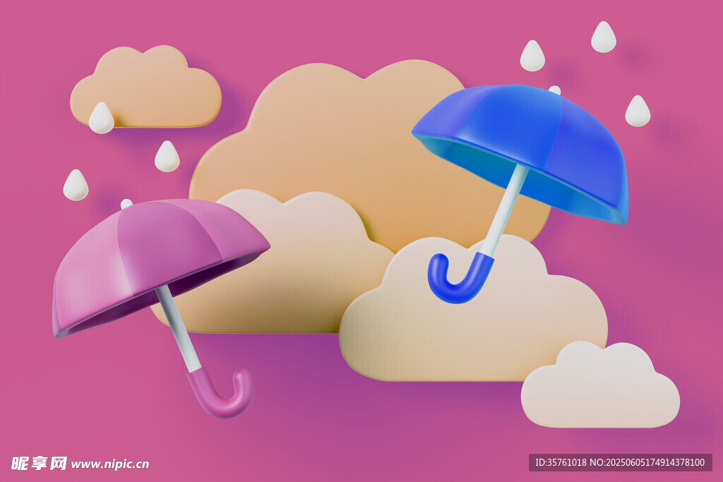 云朵雨伞卡通背景