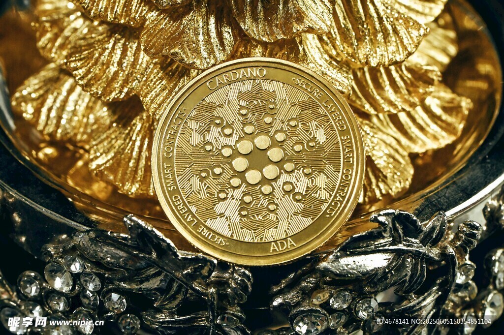 金色古币置于华丽器物中