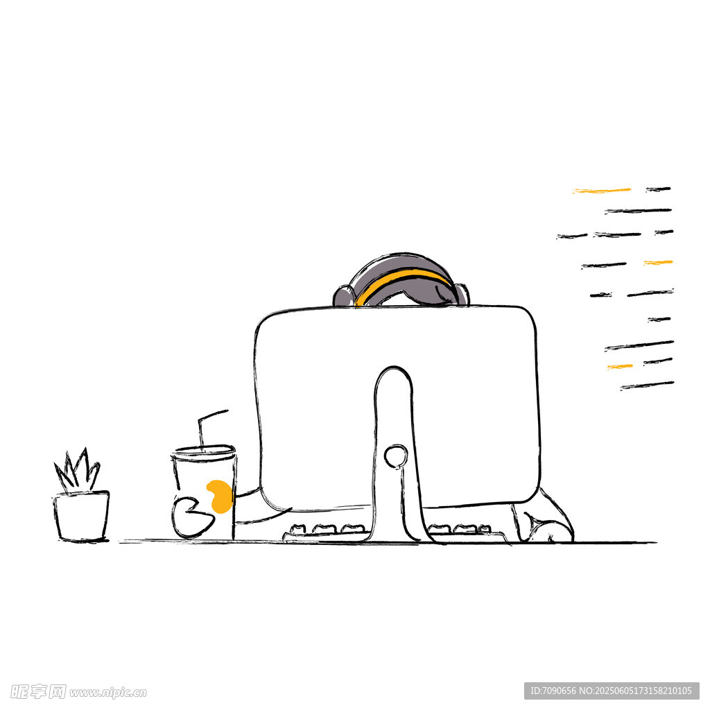 电脑前的惬意办公小场景