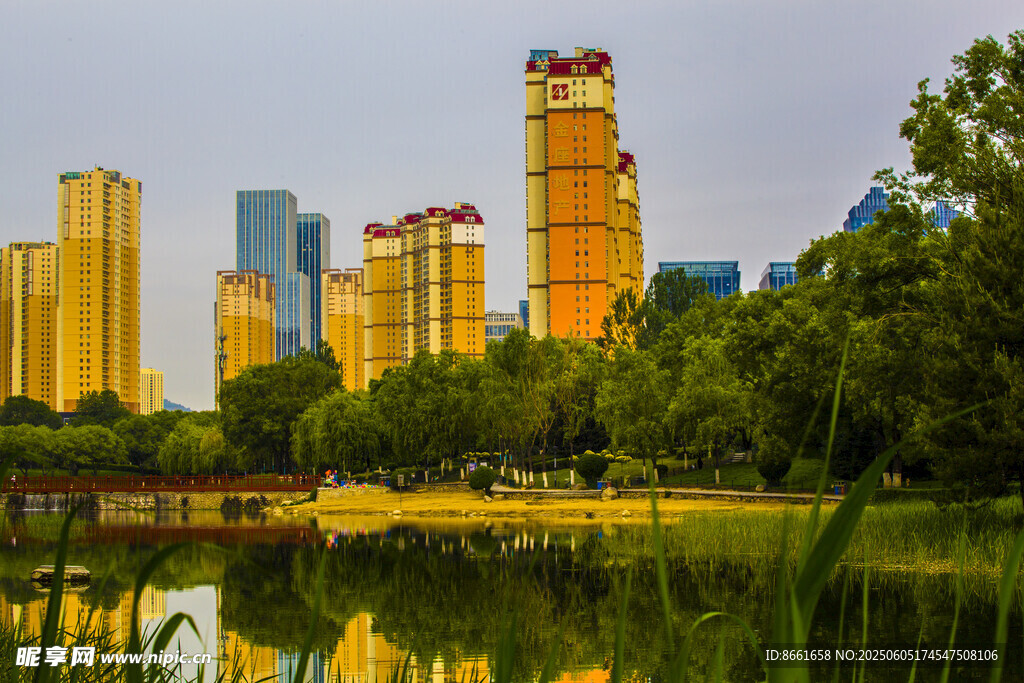 城市湖畔高楼美景