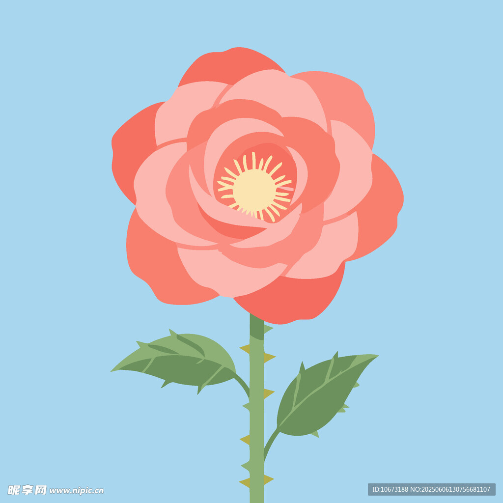 粉色单枝玫瑰插画