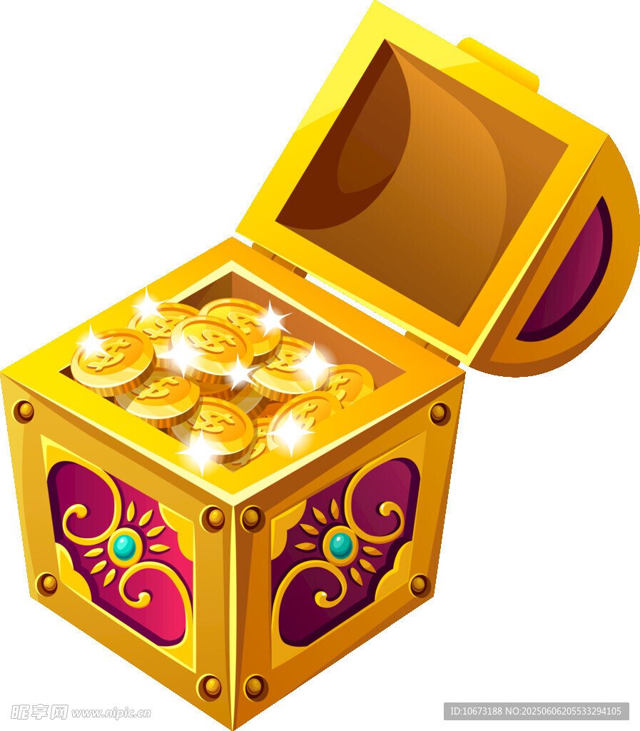 打开的宝藏箱装满金币