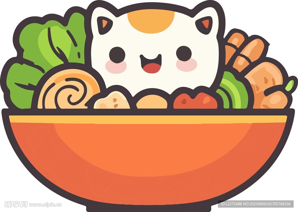 可爱猫咪在美食碗中