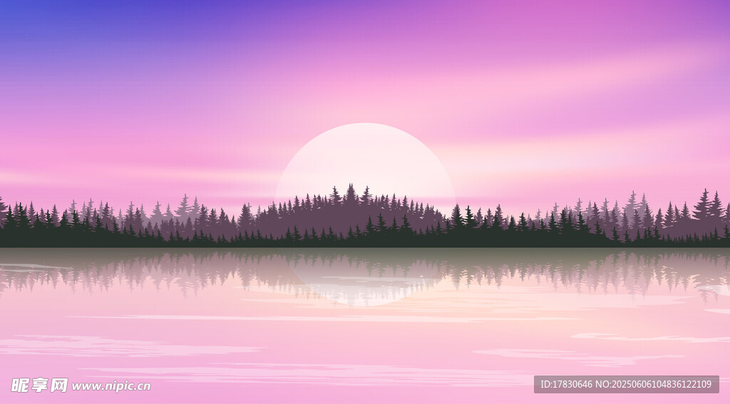 梦幻湖畔日落美景