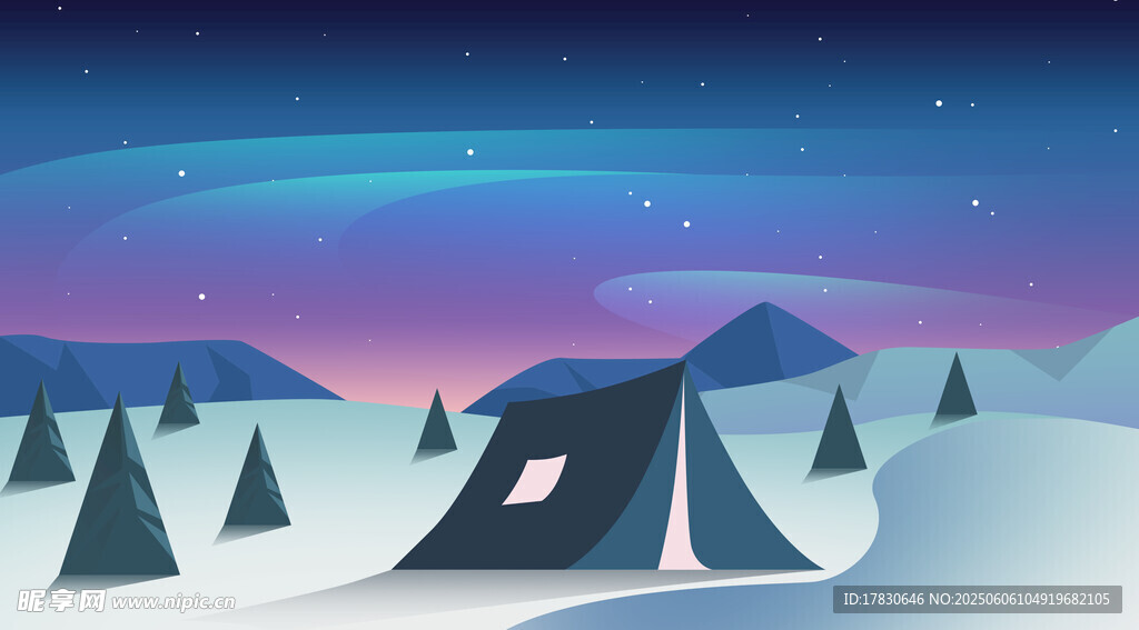 雪地中的露营帐篷夜景