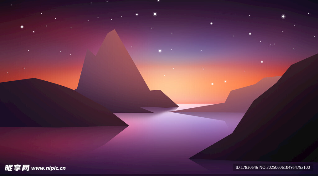 梦幻星空下的山水夜景