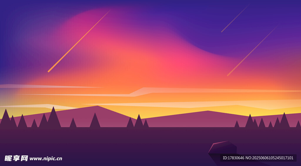 黄昏山林星空梦幻美景