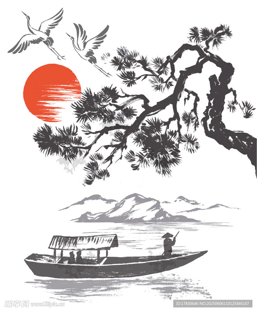 水墨山水行舟图
