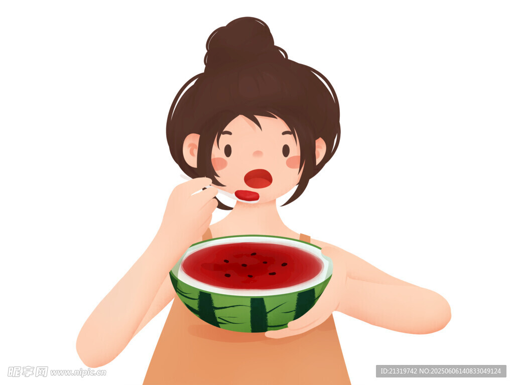 夏天吃西瓜插画