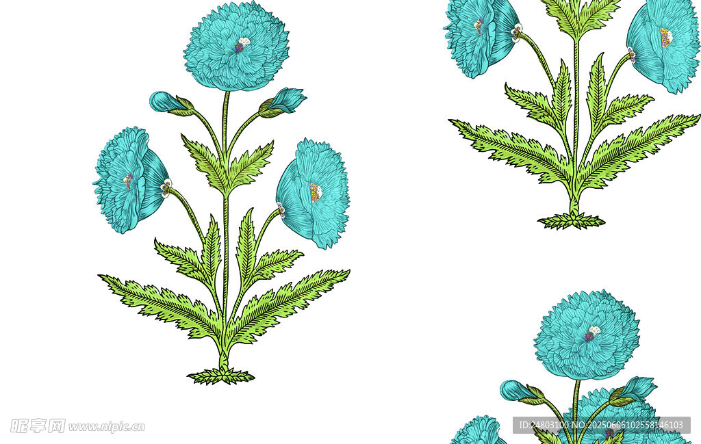 蓝色花朵植物图案设计