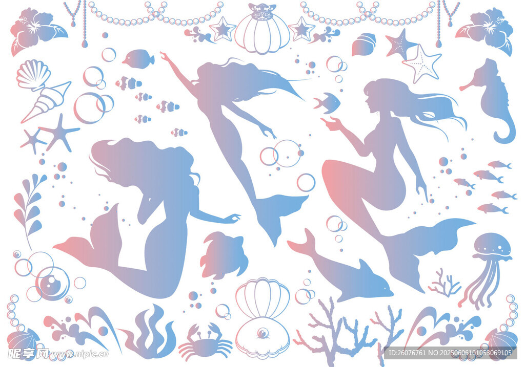梦幻美人鱼图案插画