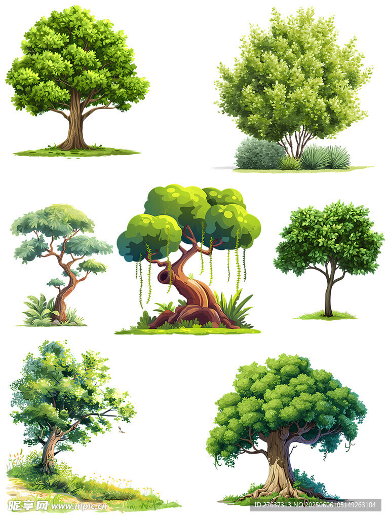 多样精美树木插画集合