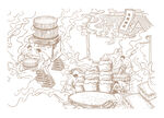 传统酿酒场景线描图