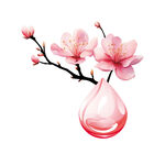 水滴中的粉嫩桃花枝
